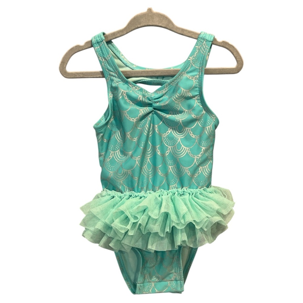 Cat & Jack Toddler Swimsuit Mermaid Pattern w Tutu‎ One Piece Snap Girls Size 2T